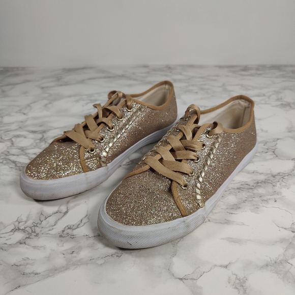 Jack Rogers Carter Gold Glitter Sneakers Size 8 - Picture 2 of 8